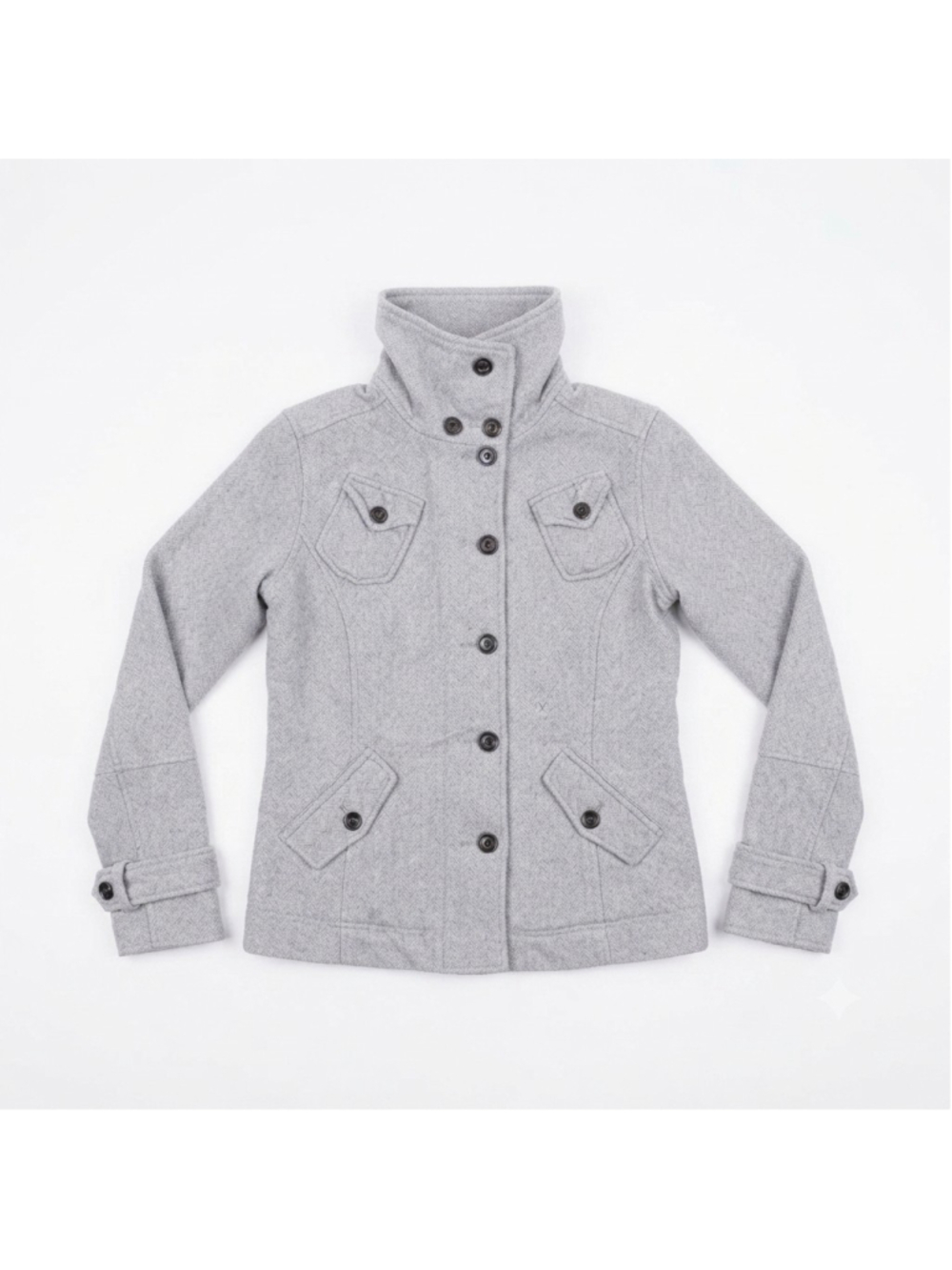 Hurley Women's Gray Herringbone Utility Jacket Peacoat Size L Full Zip Button
